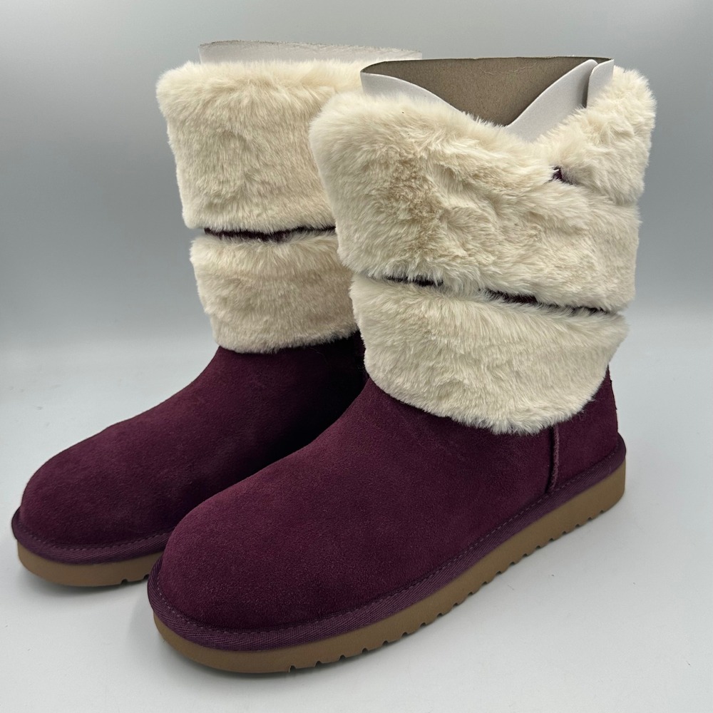Koolaburra by UGG Dezi Short Plum Purple Suede Faux Fur Boots Women's 7 NIB Cozy